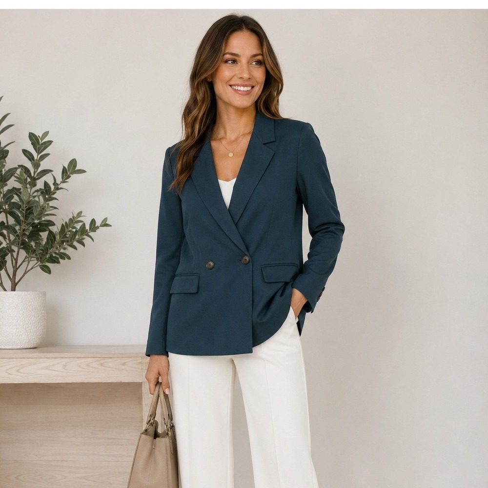 BANANA REPUBLIC Linen Cotton Double Breasted Blazer Jacket Jade Green‎ Sz 6 NWT